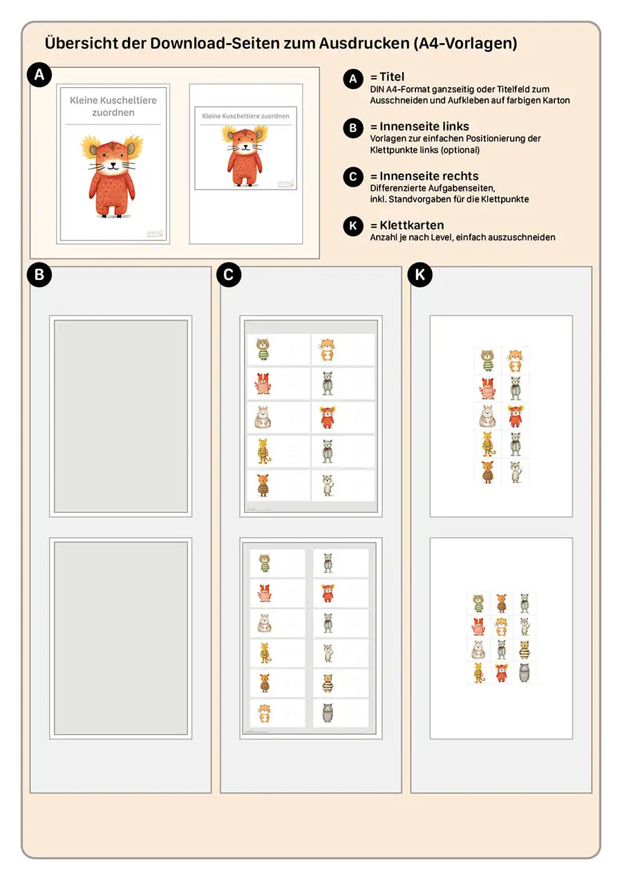 Kleine Kuscheltiere zuordnen