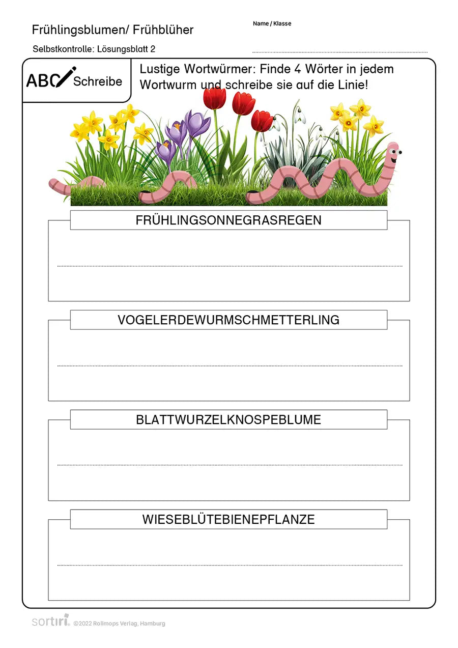 Arbeitsblätter | Frühblüher - Lustige Wortwürmer