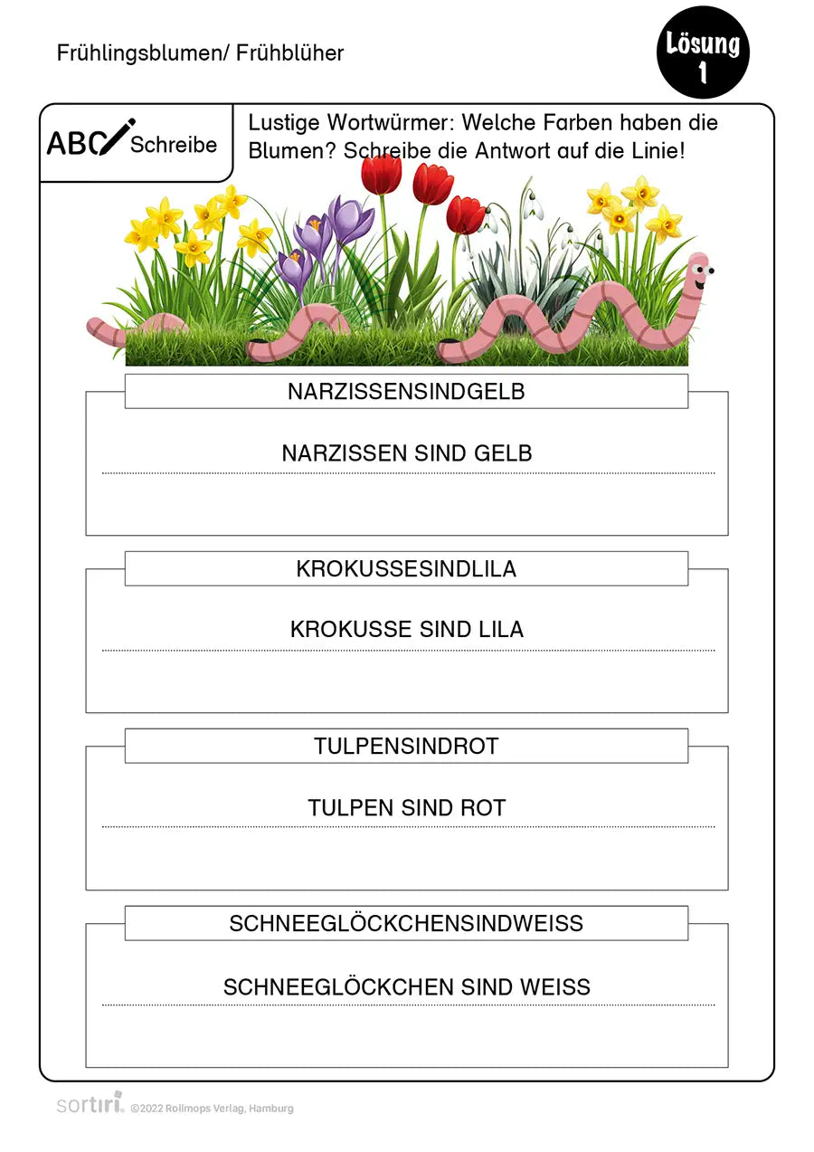 Arbeitsblätter | Frühblüher - Lustige Wortwürmer