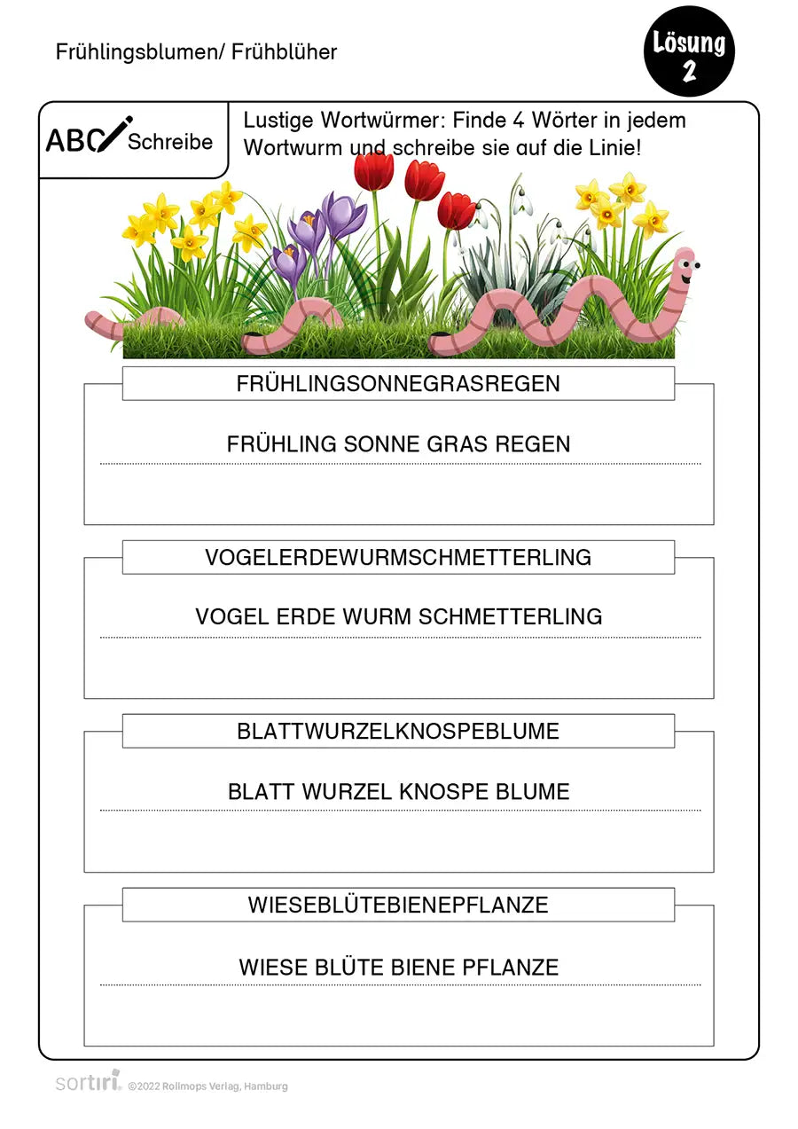 Arbeitsblätter | Frühblüher - Lustige Wortwürmer