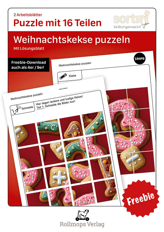 Arbeitsblätter Weihnachtskekse puzzeln | 16 Teile