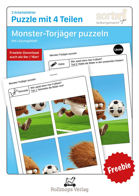 Arbeitsblätter Monster-Torjäger puzzeln | 4 Teile