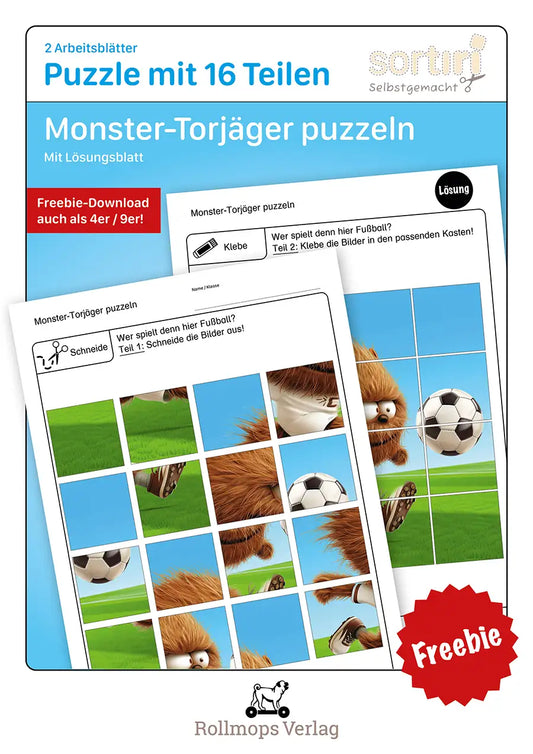 Arbeitsblätter Monster-Torjäger puzzeln | 16 Teile