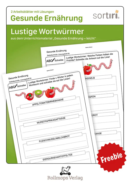 2 Arbeitsblätter | Gesunde Ernährung "Lustige Wortwürmer"