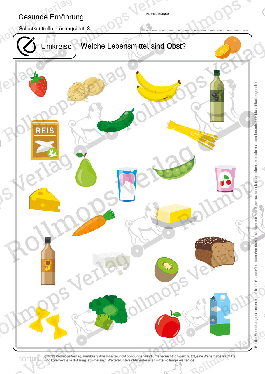 Gesunde Ernährung Arbeitsblatt leicht Obst