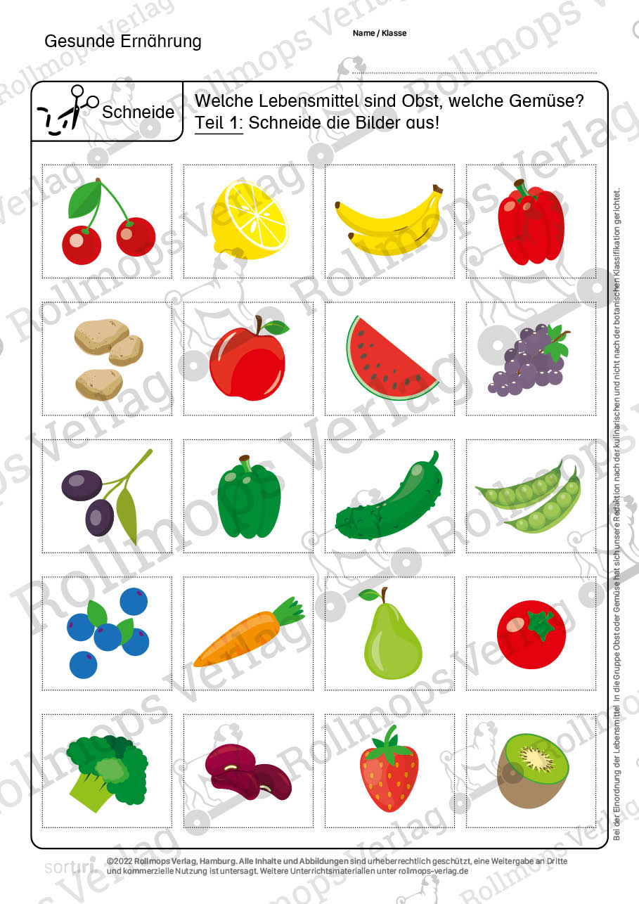 Gesunde Ernährung Arbeitsblatt leicht Schneideblatt