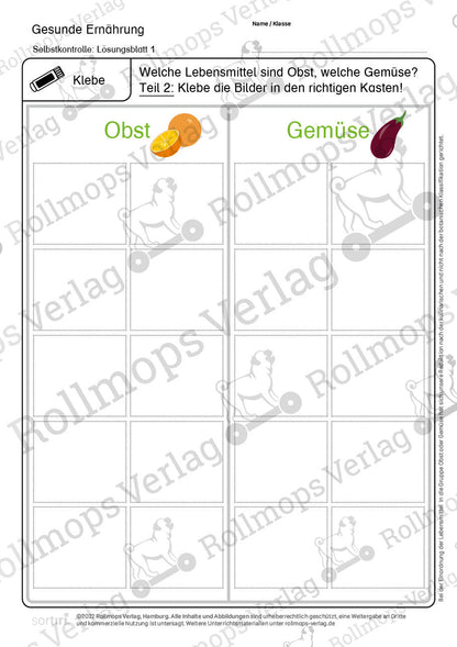 Gesunde Ernährung Arbeitsblatt leicht Klebeblatt