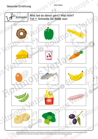 Gesunde Ernährung Arbeitsblatt leicht Schneideblatt