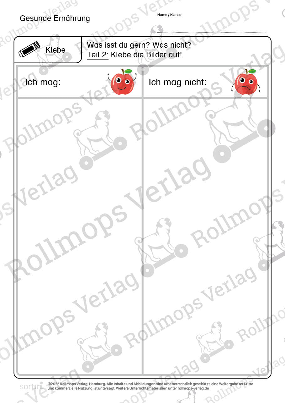 Gesunde Ernährung Arbeitsblatt leicht Klebeblatt