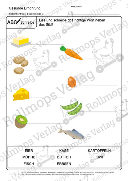 Gesunde Ernährung Arbeitsblatt leicht Schreiben