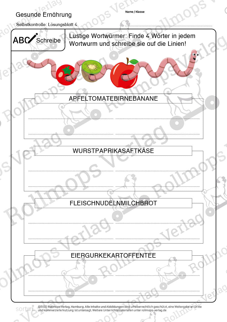 Gesunde Ernährung Arbeitsblatt leicht Wortschlange