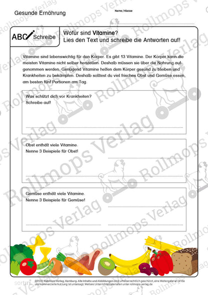Gesunde Ernährung Arbeitsblatt schwer Vitamine