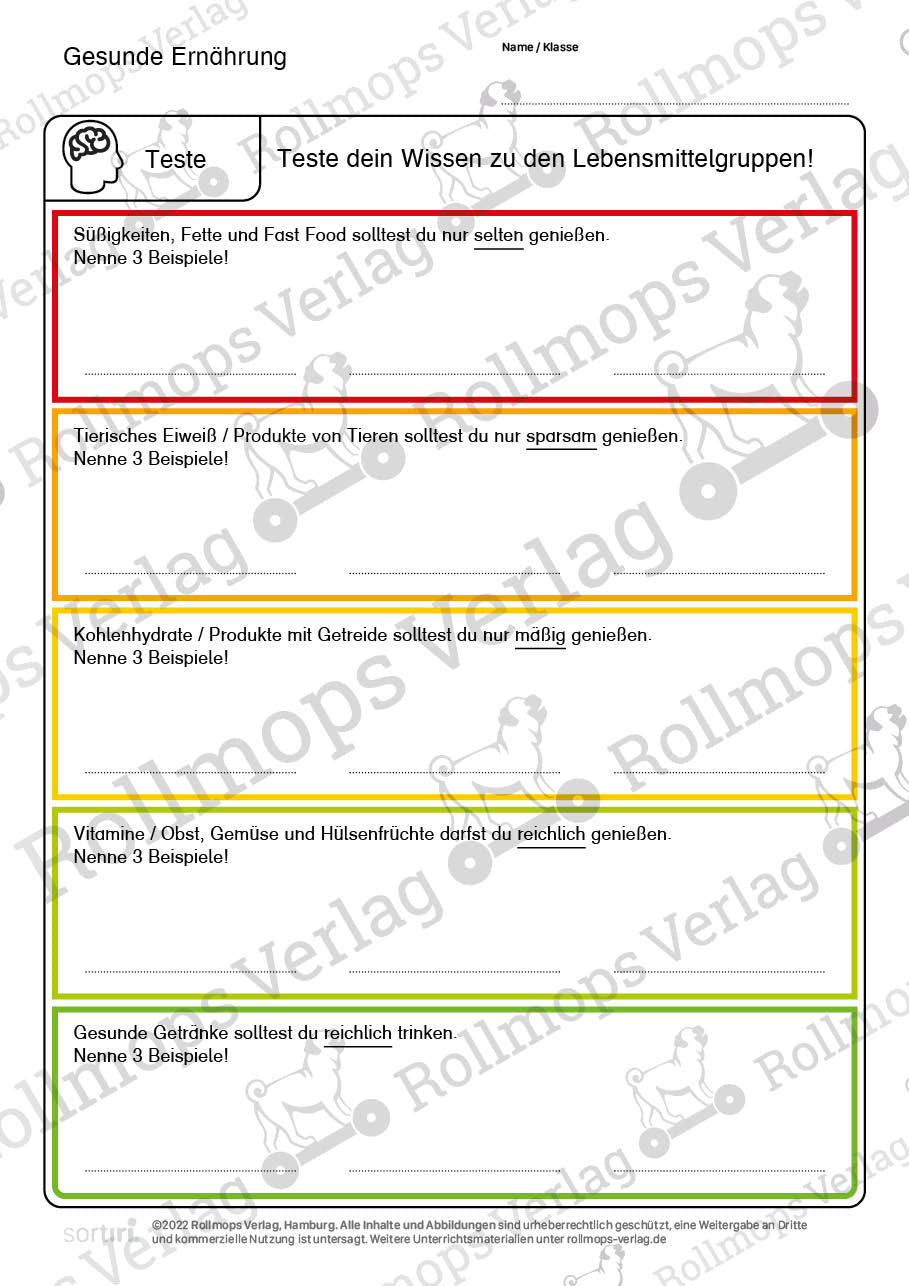 Gesunde Ernährung Arbeitsblatt schwer Test