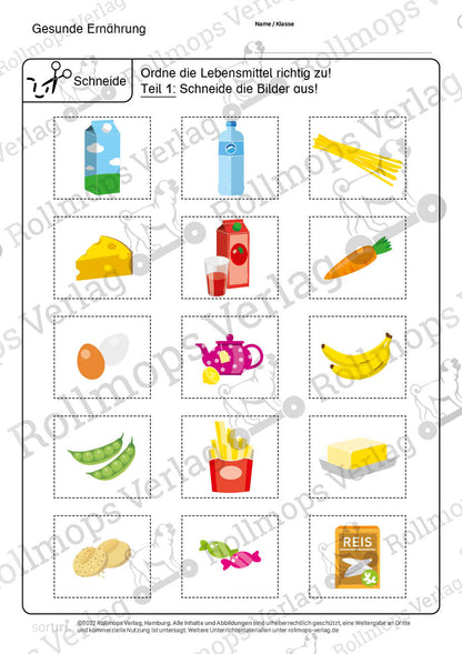 Gesunde Ernährung Arbeitsblatt schwer Schneideblatt