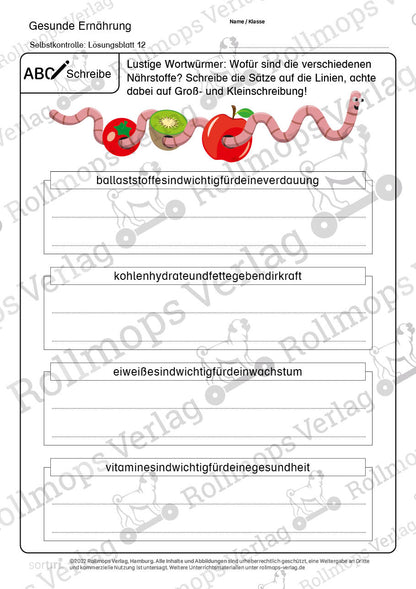 Gesunde Ernährung Arbeitsblatt schwer Wortschlange