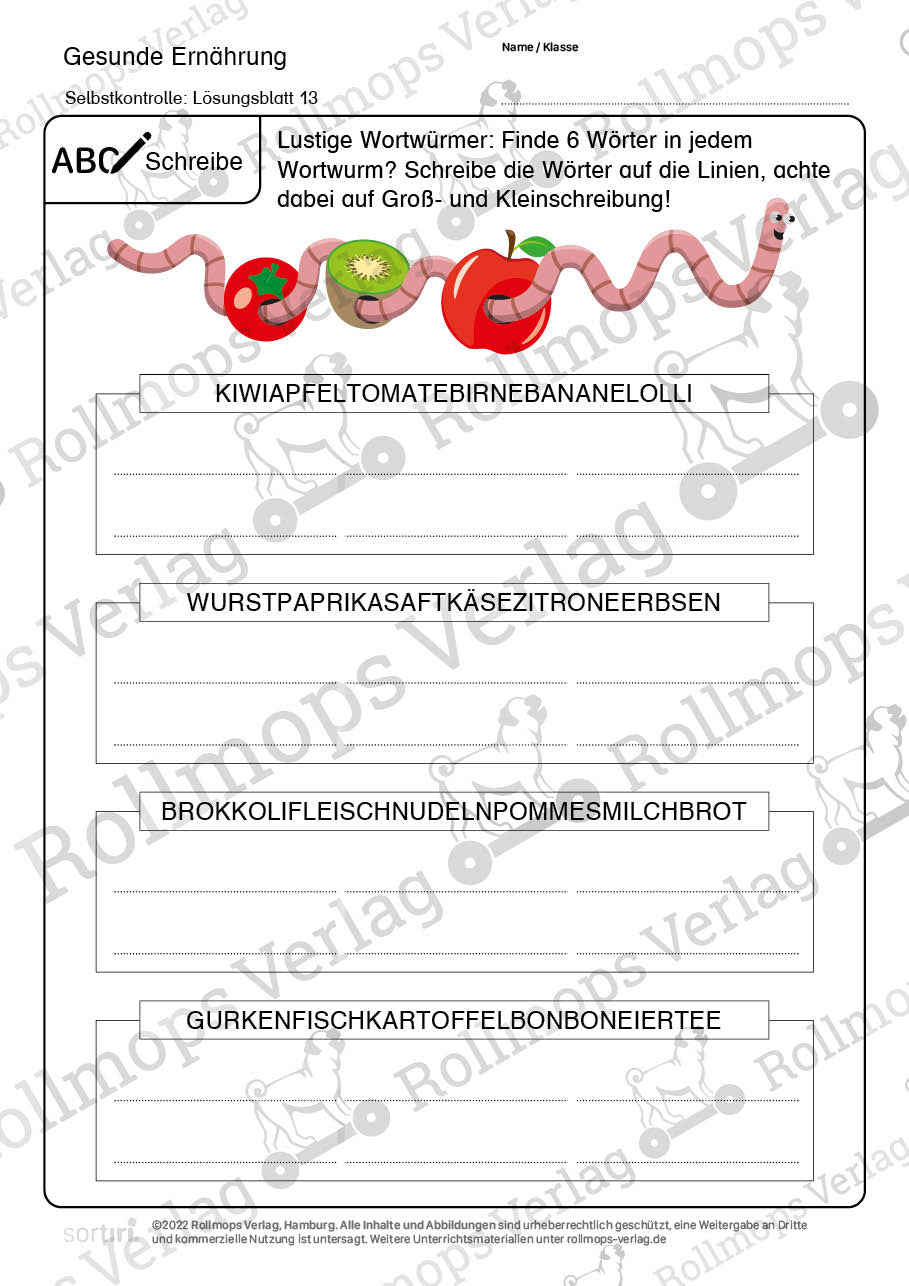 Gesunde Ernährung Arbeitsblatt schwer Wortschlange