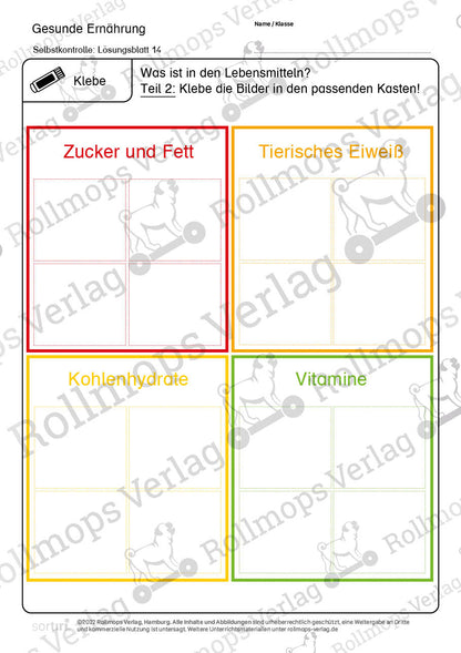 Gesunde Ernährung Arbeitsblatt schwer Klebeblatt,Puzzle