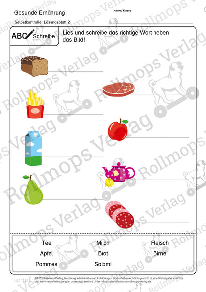 Gesunde Ernährung Arbeitsblatt schwer Schreiben