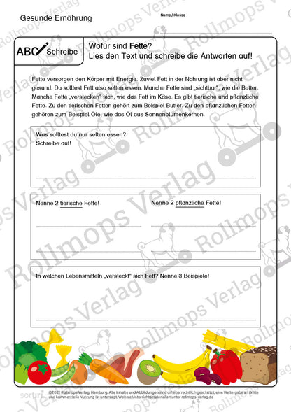 Gesunde Ernährung Arbeitsblatt schwer Fette